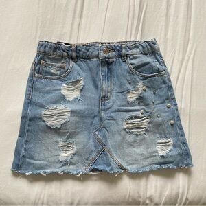 Denim Distressed Skirt with pearl and bead detail - Zara Kids - size 11/12
